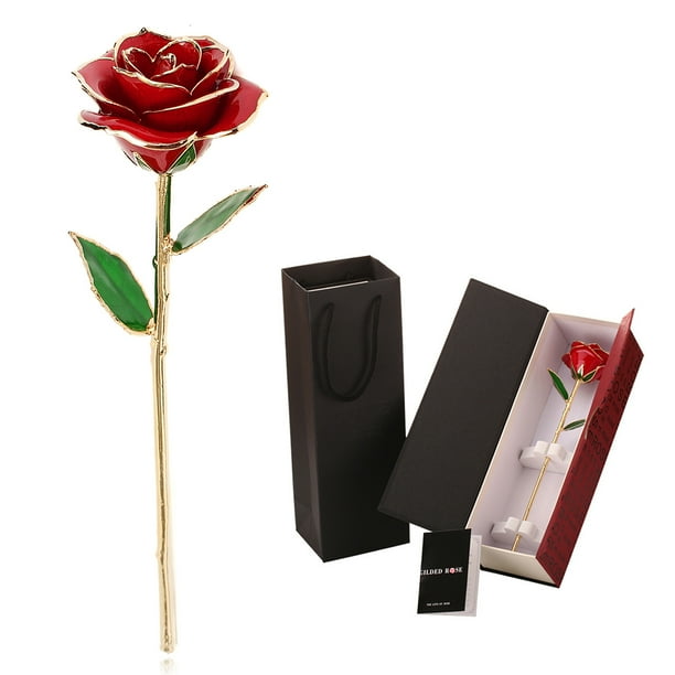Gold Plated Rose Flower 24K Gold Plated Long Stem Artificial Rose Flower for Anniversary Birthday Valentines Red for Her Gold Plated Rose Flower 24K Gold Plated Long Stem Artificial Rose Flower for Anniversary Birthday Valentines Red for Her